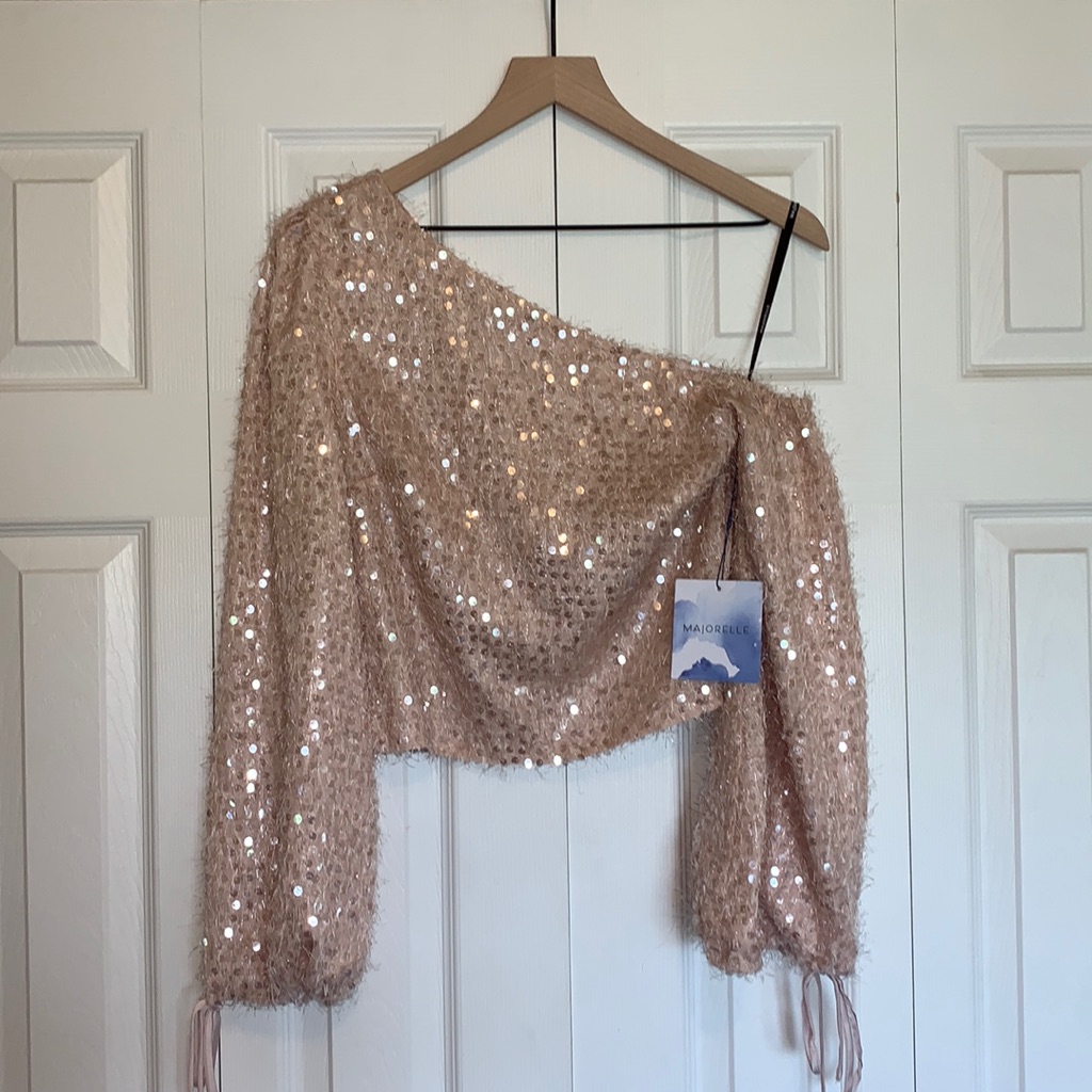 Revolve Majorelle Sequin Fringe One Shoulder Top